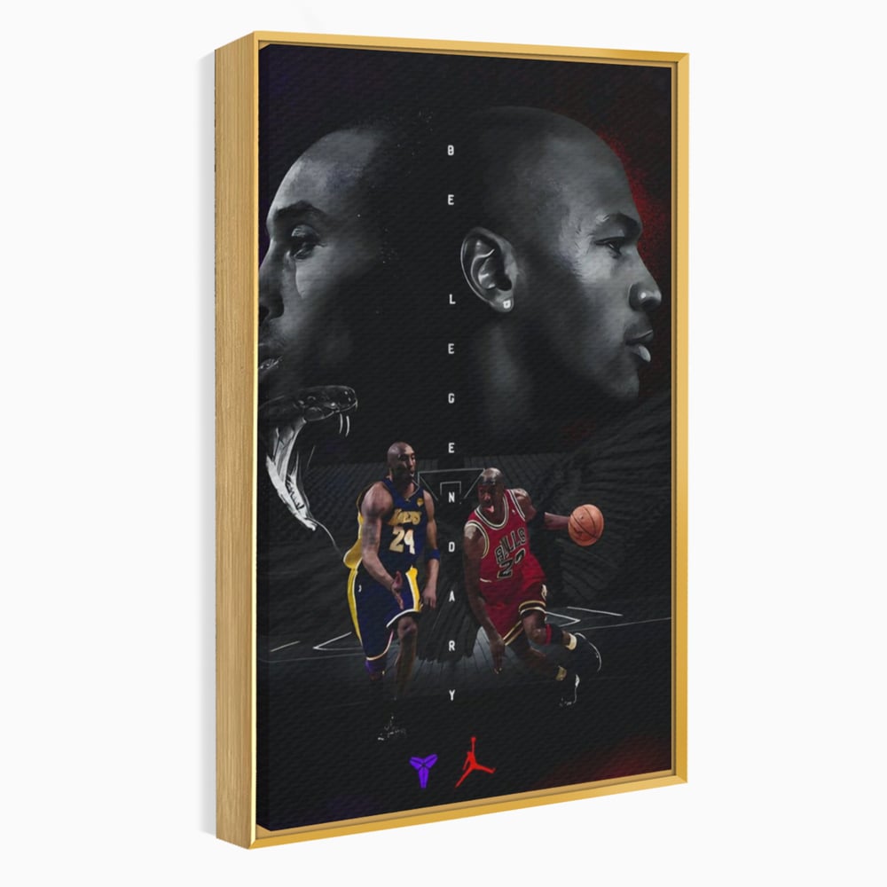 Tablou canvas cu tablou canvas cu michael jordan si kobe bryant, in rama de aluminiu auriu